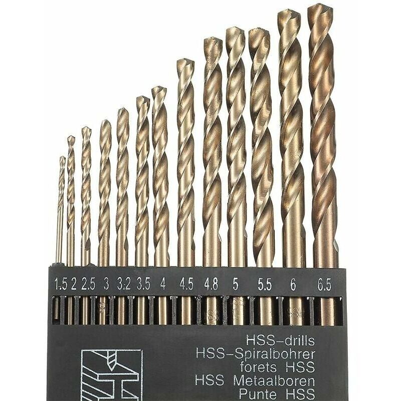 foto del prodotto ulisem for drill 13pz m35 hss set di punte elicoidali hss in oro cobalto per trapani metrici ad alta velocit 1,5 mm 6,5 mm per forare acciaio