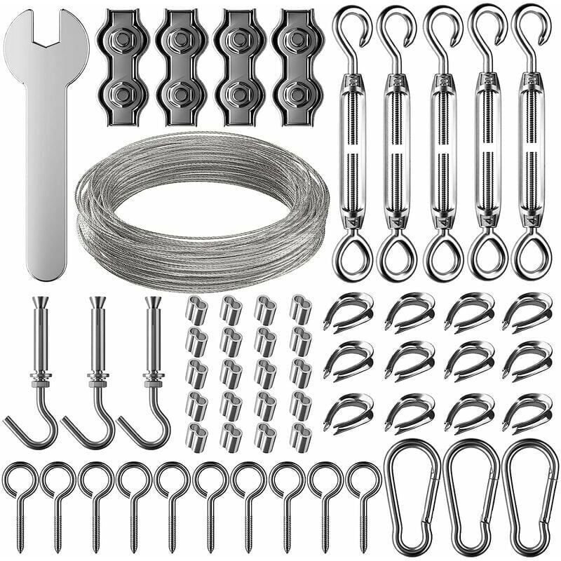 foto del prodotto ulisem kit corda sospesa in acciaio inossidabile da 30 m, cavo in acciaio inossidabile rivestito da 2 mm con tenditore e ganci, per sospensione
