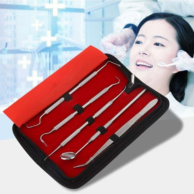 foto del prodotto ulisem kit dentista set di strumenti dentista professionale in acciaio inossidabile da 5 pezzi kit di pulizia per adulti, bambini e animali