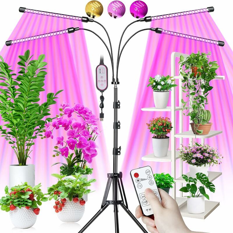 foto del prodotto ulisem lampada per piante, lampada per coltivazione con treppiede, 80 led lampada per piante orticola crescita fioritura lampada per coltivazione a