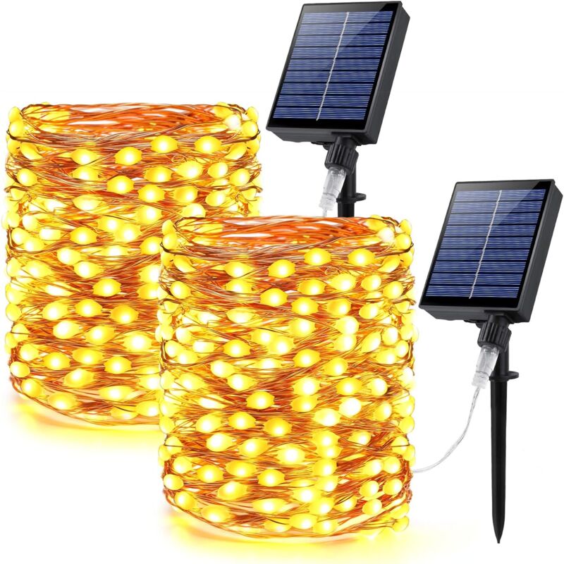 foto del prodotto ulisem luci a stringa solari, 2 confezioni da 66 piedi, grandi perline a led, 200 led, luci a stringa solari super luminose, luci scintillanti