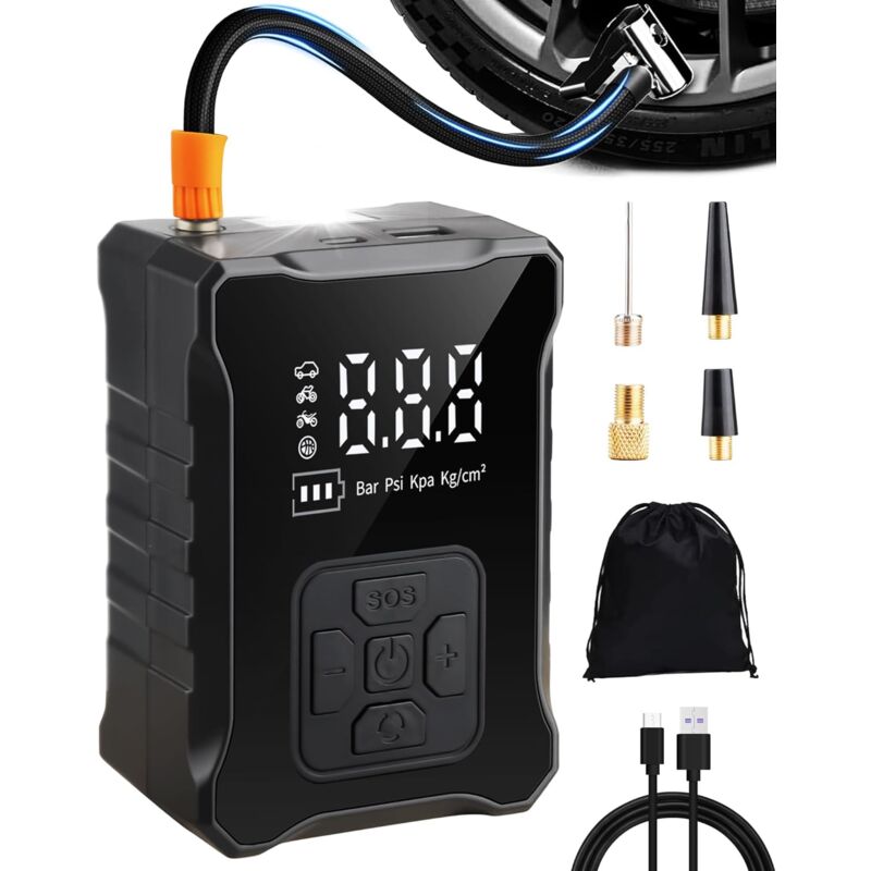foto del prodotto ulisem mini compressore d aria, pompa per bicicletta elettrica per gonfiaggio pneumatici portatile con schermo lcd digitale e luce per bicicletta