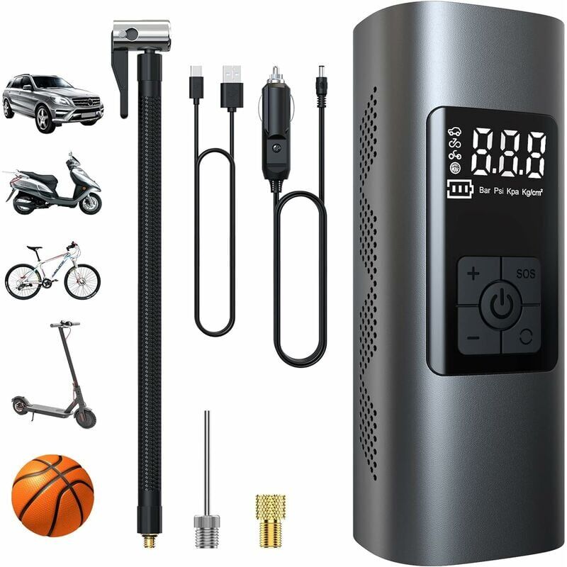 foto del prodotto ulisem mini pompa d aria elettrica 6000mah, compressore d aria portatile senza fili gonfiatore per pneumatici 150psi con display lcd digitale,