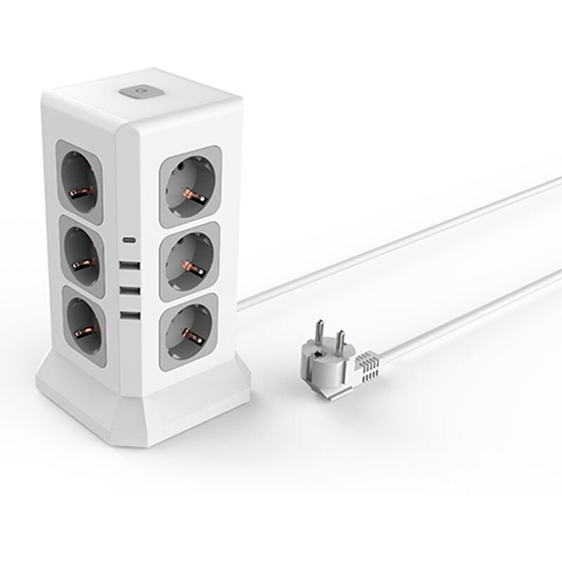 foto del prodotto ulisem multipresa con protezione da sovratensione con 12 prese, 21 usb e 3 usb c, multipresa a torre con interruttore, multipresa a settore usb con