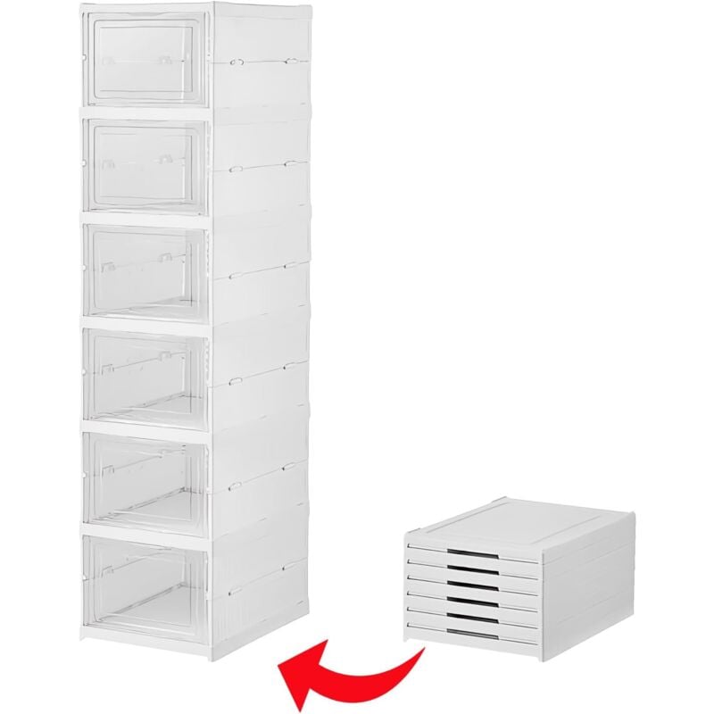 foto del prodotto ulisem - organizer per scarpe in plastica - scatole per scarpe pieghevoli e impilabili a 6 livelli per armadio, contenitori trasparenti salvaspazio