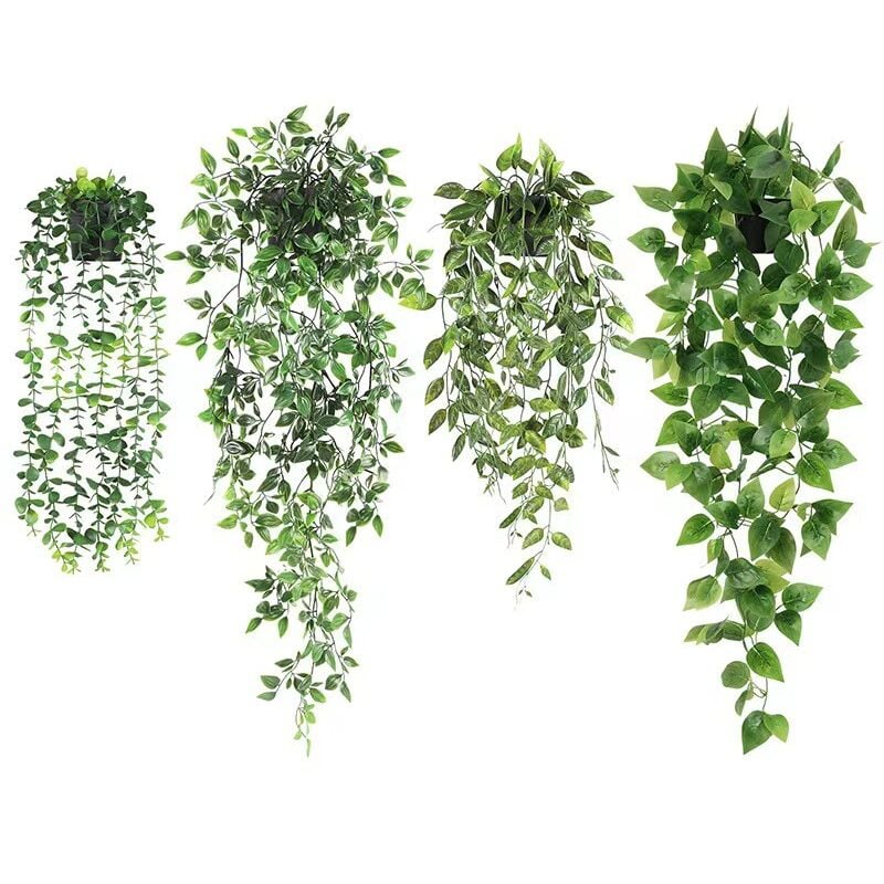 foto del prodotto ulisem pezzo di pianta pensile artificiale per interni con vaso, pianta pensile verde artificiale in vaso, piccole piante artificiali pendenti per