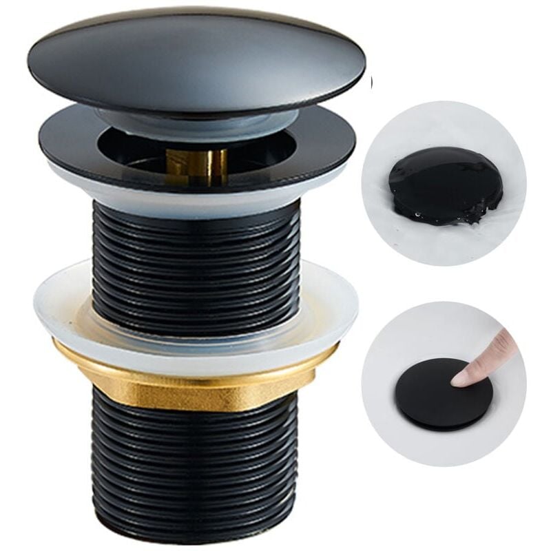 foto del prodotto ulisem piletta per lavabo senza troppopieno, piletta per lavabo bagno, standard universale g 1 , finitura nero opaco