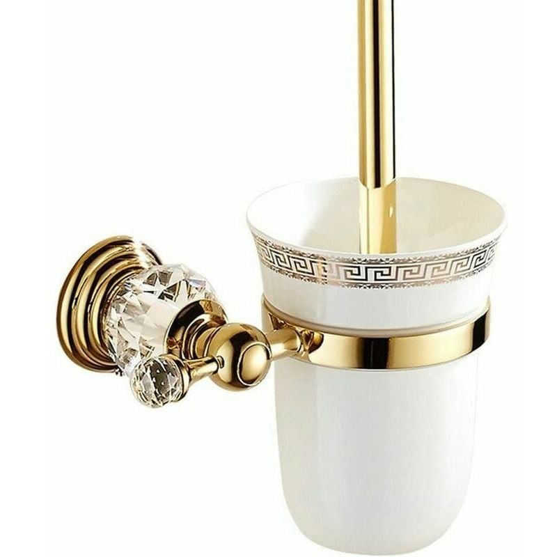 foto del prodotto ulisem porta scopino per wc in metallo con vetro lucido e set wc, accessori wc di design oro, montaggio a parete e finitura oro stile europeo per
