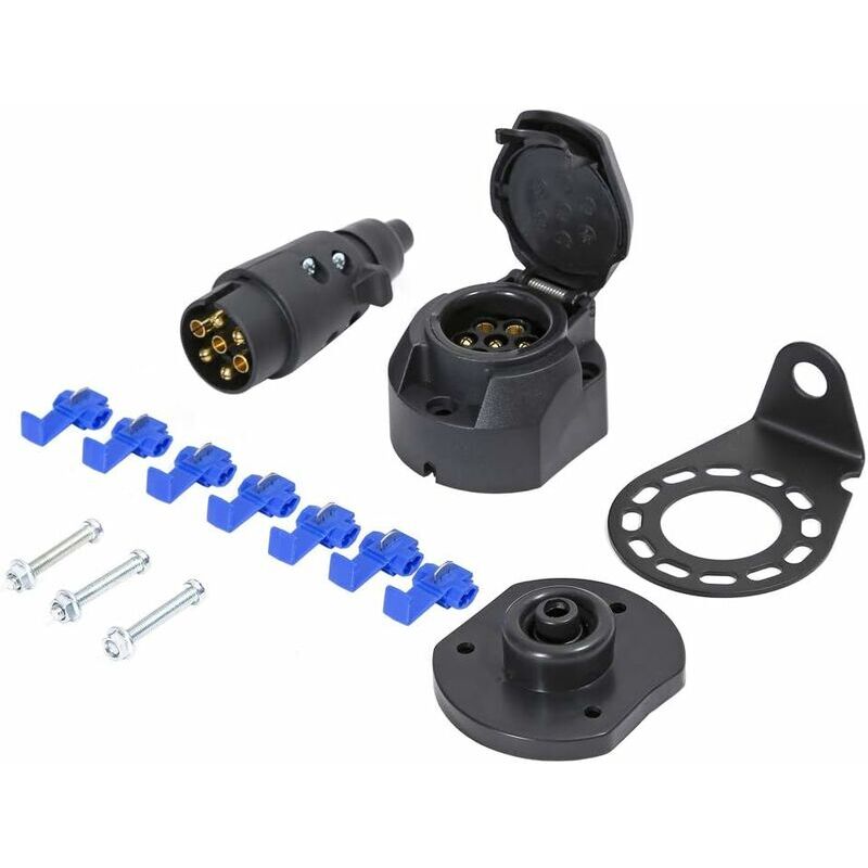 foto del prodotto ulisem presa per rimorchio e presa a 7 pin e kit staffa di montaggio in metallo, presa per rimorchio maschio femmina impermeabile 12v, con cuscino