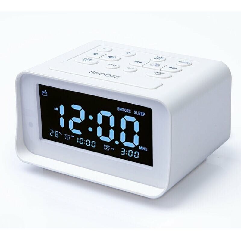 foto del prodotto ulisem radiosveglia digitale con doppio caricatore usb per camera da letto, con regolazione volume e luminosit della sveglia, colore bianco.