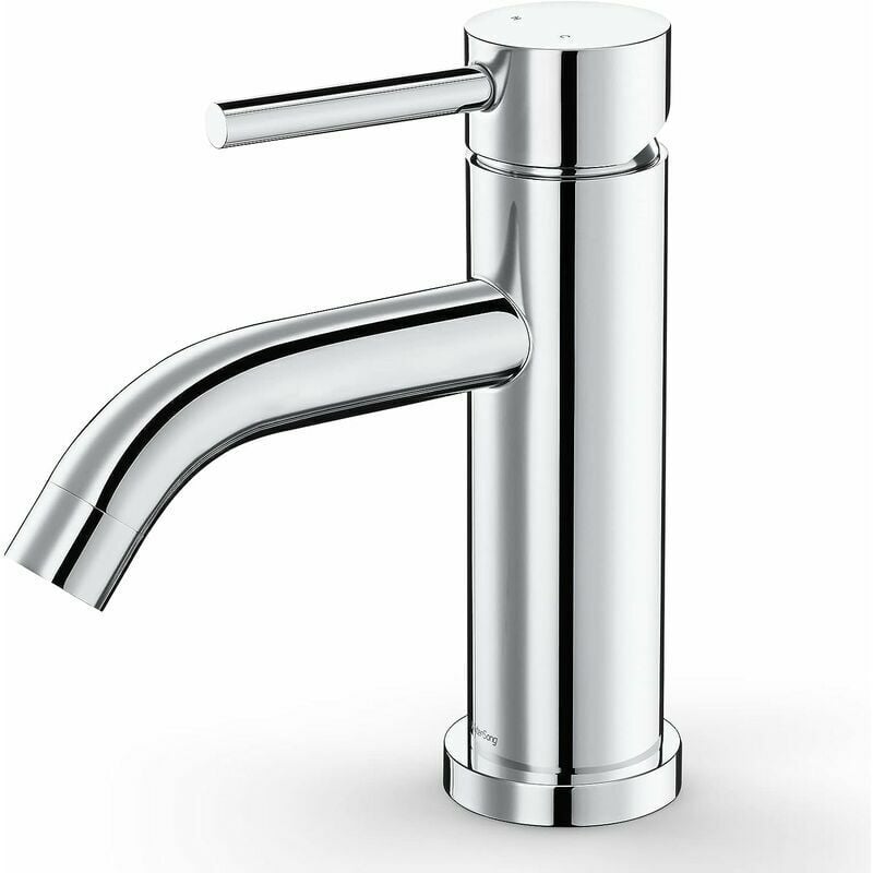 foto del prodotto ulisem rubinetto bagno in acciaio inox cromato, miscelatore acqua calda e fredda, facile da installare, dimensioni altezza 18,5 cm, lunghezza 19,3