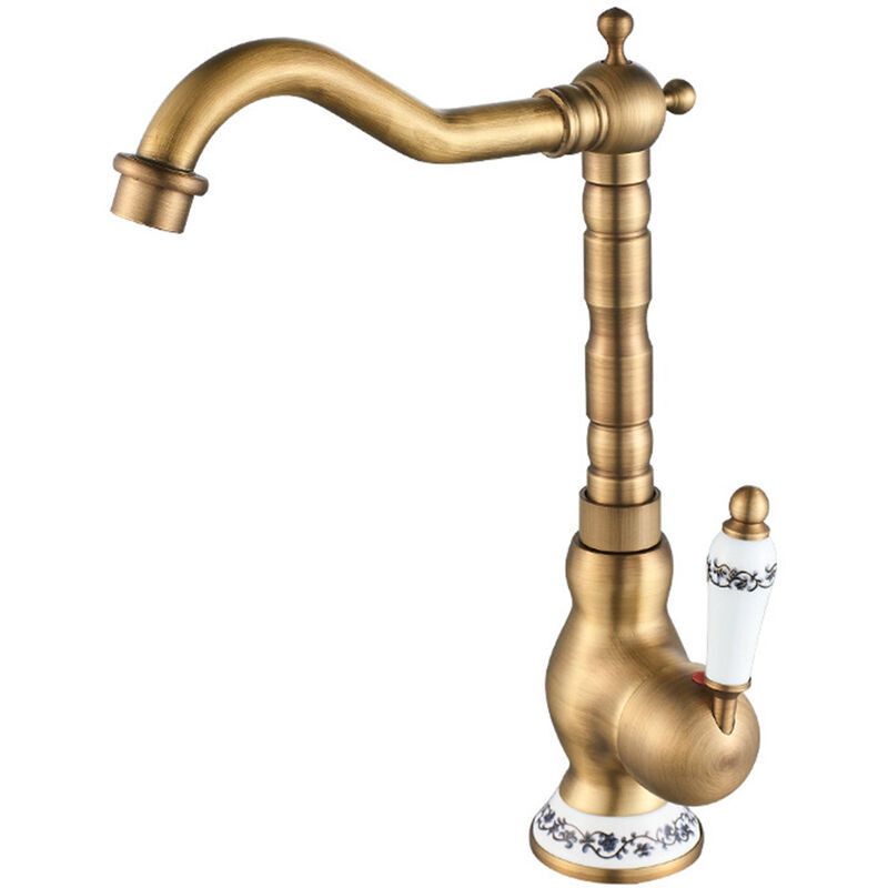 foto del prodotto ulisem rubinetto lavabo vintage miscelatore lavello cucina con maniglia in ceramica girevole a 360 in bronzo