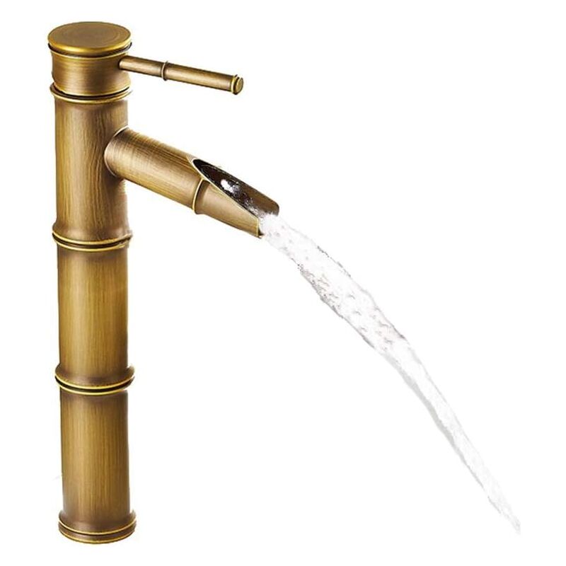 foto del prodotto ulisem rubinetto per lavello da cucina in bamb , retro, in rame, bronzo antico, a 3 porte, con beccuccio breakout