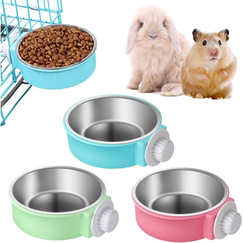 foto del prodotto ulisem set di 3 ciotole per conigli ciotola grande con 3 ciotole sepak takraw, acciaio inossidabile, coniglio, cincill , blu, rosa, verde