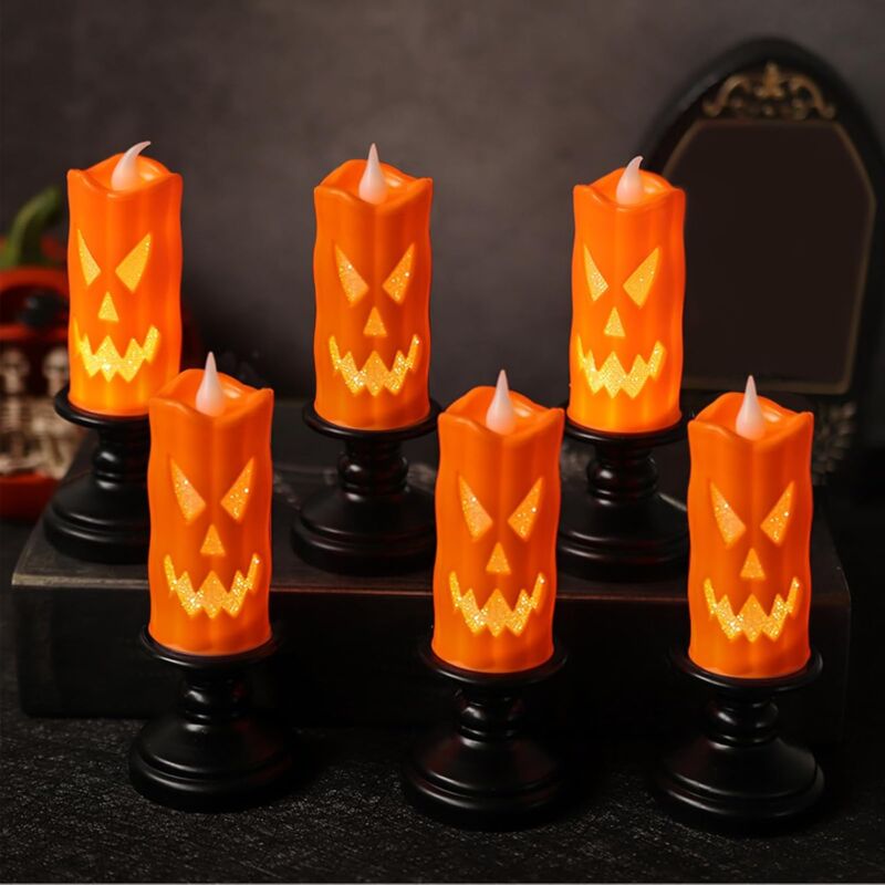 foto del prodotto ulisem set di 6 candele senza fiamma, decorazioni a forma di zucca a led, portacandele illuminati, per interni esterni, luci da giardino, luce