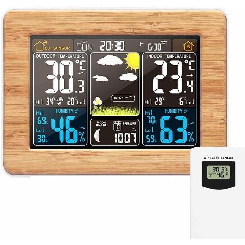 foto del prodotto ulisem stazione meteo wireless orologio meteorologico digitale colorato con sensore esterno termometro per interni ed esterni con data temperatura