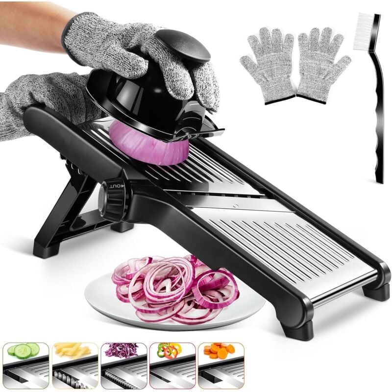 foto del prodotto ulisem tagliaverdure regolabile in acciaio inox, tagliaverdure professionale da cucina, manuale multifunzione con lame affilate per diversi