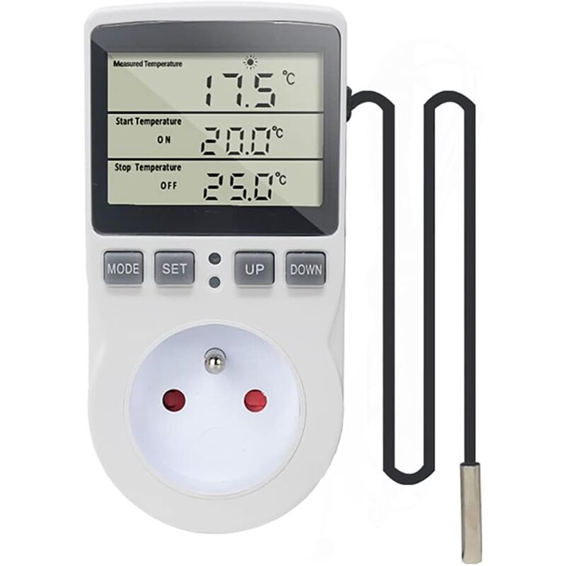 foto del prodotto ulisem termostato con presa regolatore di temperatura digitale 220v riscaldamento raffreddamento con sonda, regolatore di temperatura con presa lcd