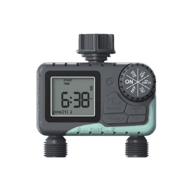 foto del prodotto ulisem timer per irrigazione a 2 vie, funzione manuale, automatica e veloce, con display lcd, tempo di irrigazione flessibile per giardino e serra