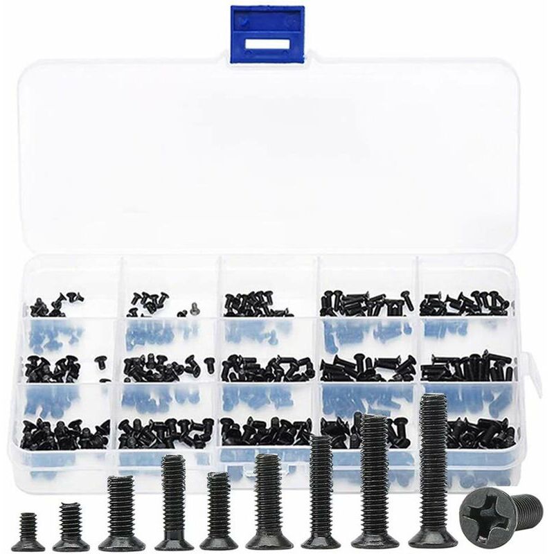 foto del prodotto ulisem viti a testa svasata, 450 pezzi viti cilindriche a testa piatta assortimento m2 m2.5 m3 mini viti bullone filettato phillips bulloni di