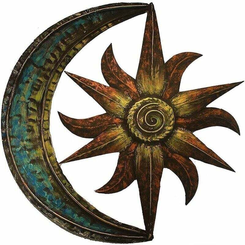 foto del prodotto ulisemmetal decorazione da parete sole e luna, decorazione creativa da appendere alla parete per il giardino, decorazione artistica da parete vintage