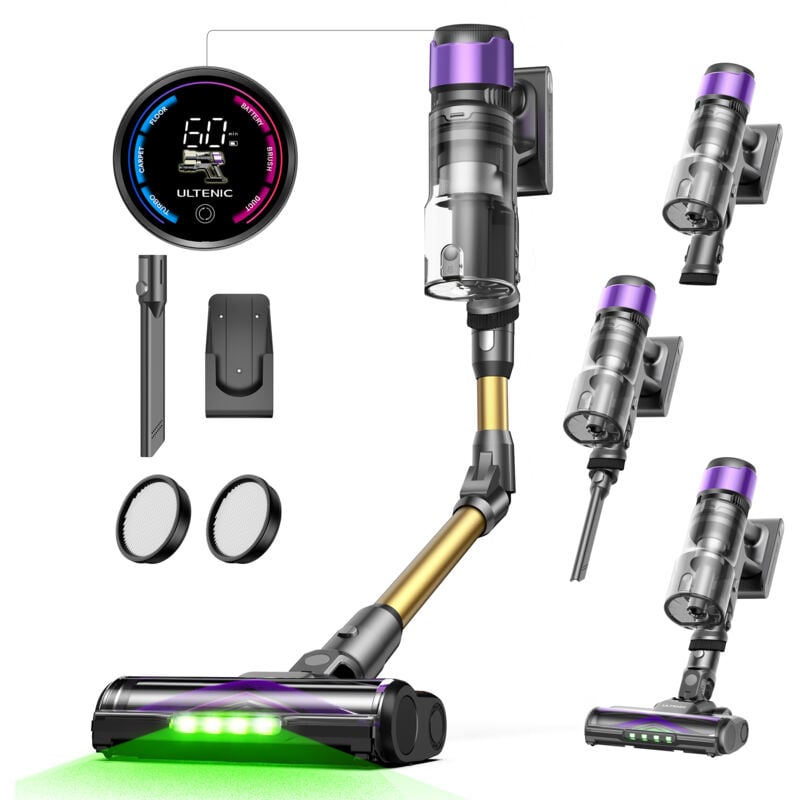 foto del prodotto ultenic u20, aspirapolvere cordless iperpotente 55kpa, 600w, tecnologia greeneye , 60 minuti di autonomia, 1,5l, tubo pieghevole, spazzola
