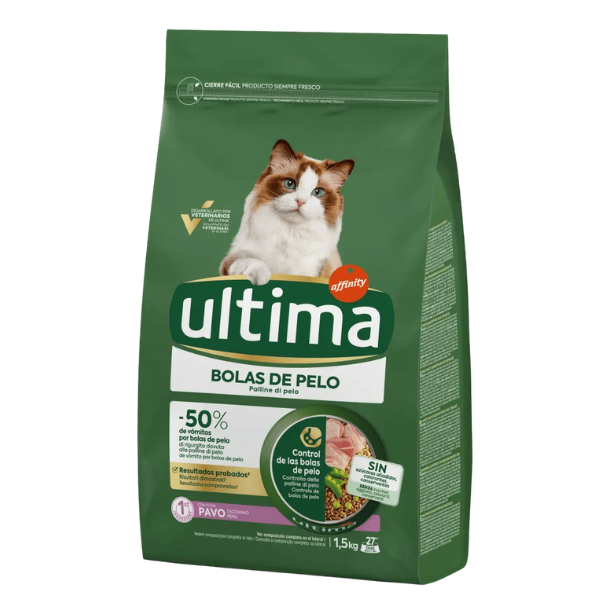foto del prodotto ultima cat adult hairball palline di pelo con tacchino - 1,5 kg - croccantini per gatti - 1 ordine scegli lo sconto bzr5 bzr20 200 punti fedeltà