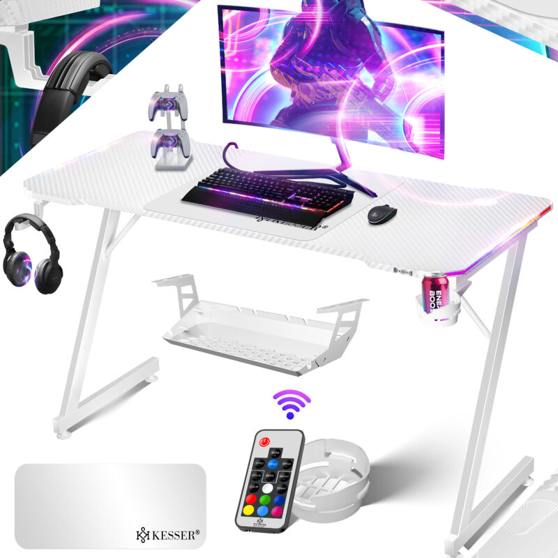 foto del prodotto ultimate gaming desk scrivania da gioco con telaio a z e portabicchieri gancio per cuffie scrivania per computer scrivania per pc scrivania
