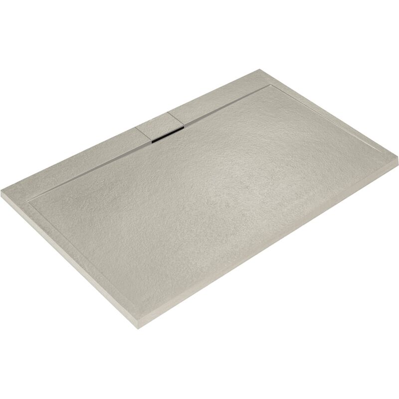 foto del prodotto ultra flat s i.life, piatto doccia rettangolare 170x80 in resina, piletta di scarico lato lungo, finitura opaca effetto pietra, sabbia ideal