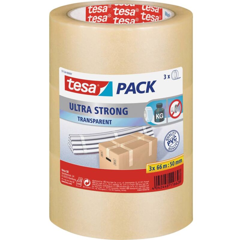 foto del prodotto ultra strong 51124 00007 01 nastro da imballo pack trasparente l x l 66 m x 50 mm 3 pz. tesa