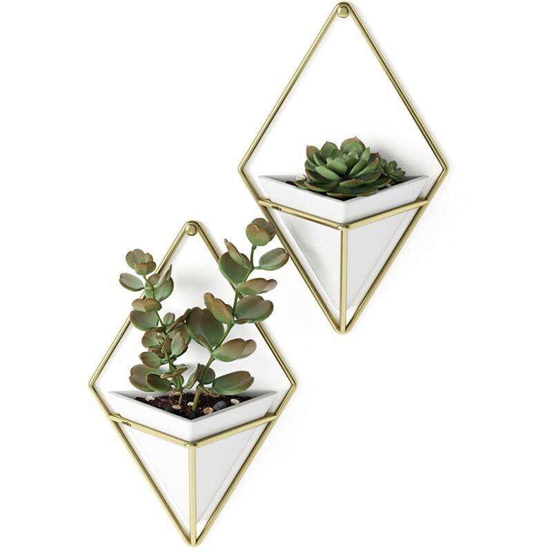 foto del prodotto umbra trigg vasi da parete, vasi da appendere al muro, piccolo, set di 2, bianco ottone
