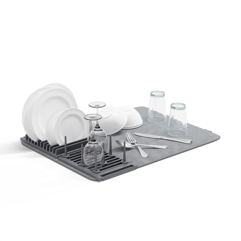 foto del prodotto umbra udry peg scolapiatti con tappetino in microfibra, pieghevole e salvaspazio, polyester, antracite, 61x46 cm