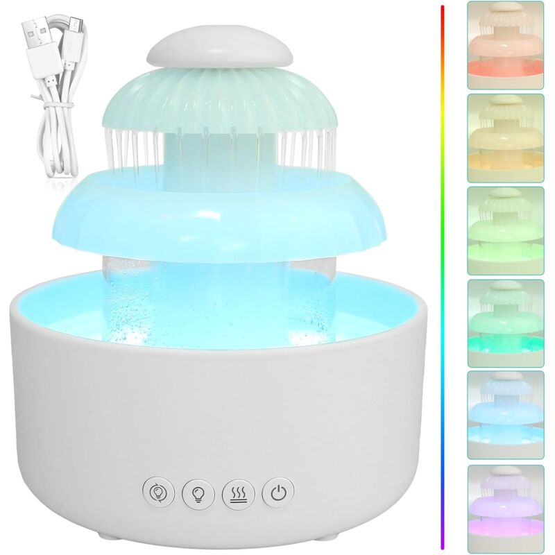 foto del prodotto umidificatore a nuvola di pioggia 600ml umidificatore a nuvola di pioggia con diffusore a goccia con lampada a colori a 7 luci e spegnimento