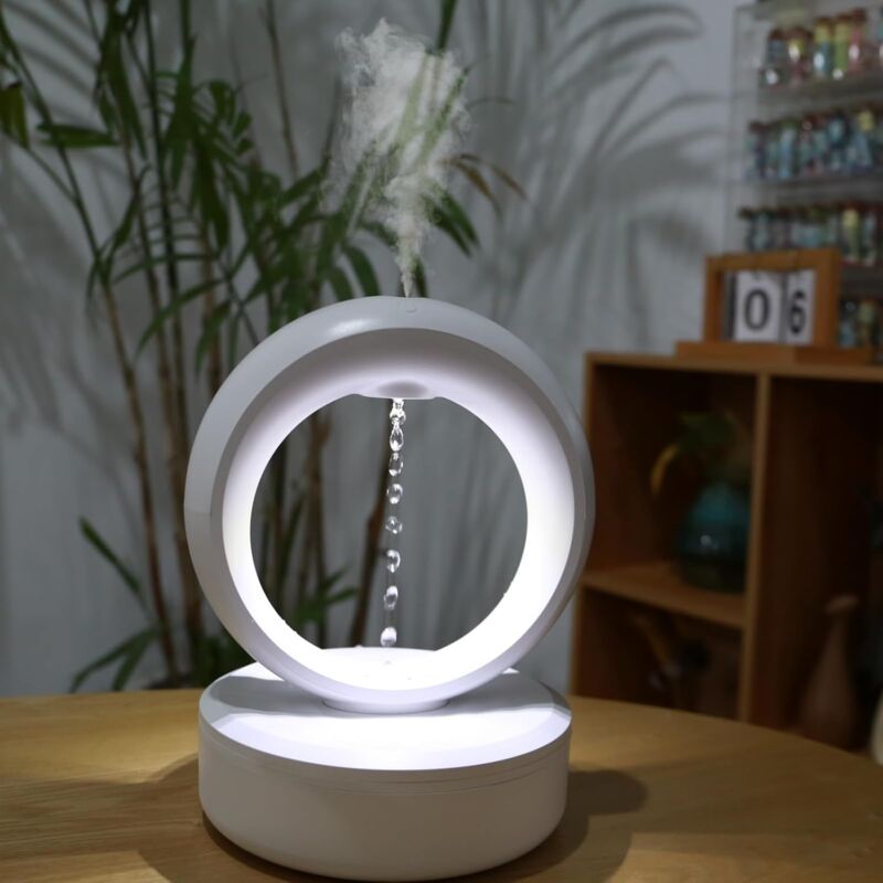 foto del prodotto umidificatore antigravità a forma di gocce d'acqua, umidificatore con raffreddamento silenzioso da 350 ml, diffusore di oli essenziali per