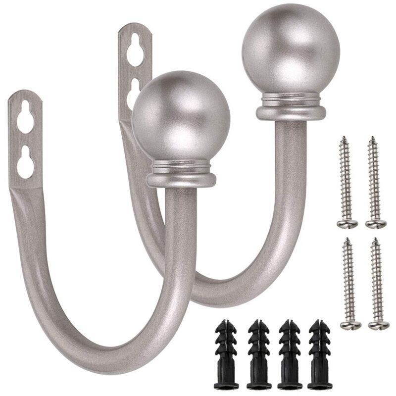 foto del prodotto un paio di ganci per tende in metallo leggero fermatende da parete retr con gancio a parete e supporto per tendaggi con nappe grigio 