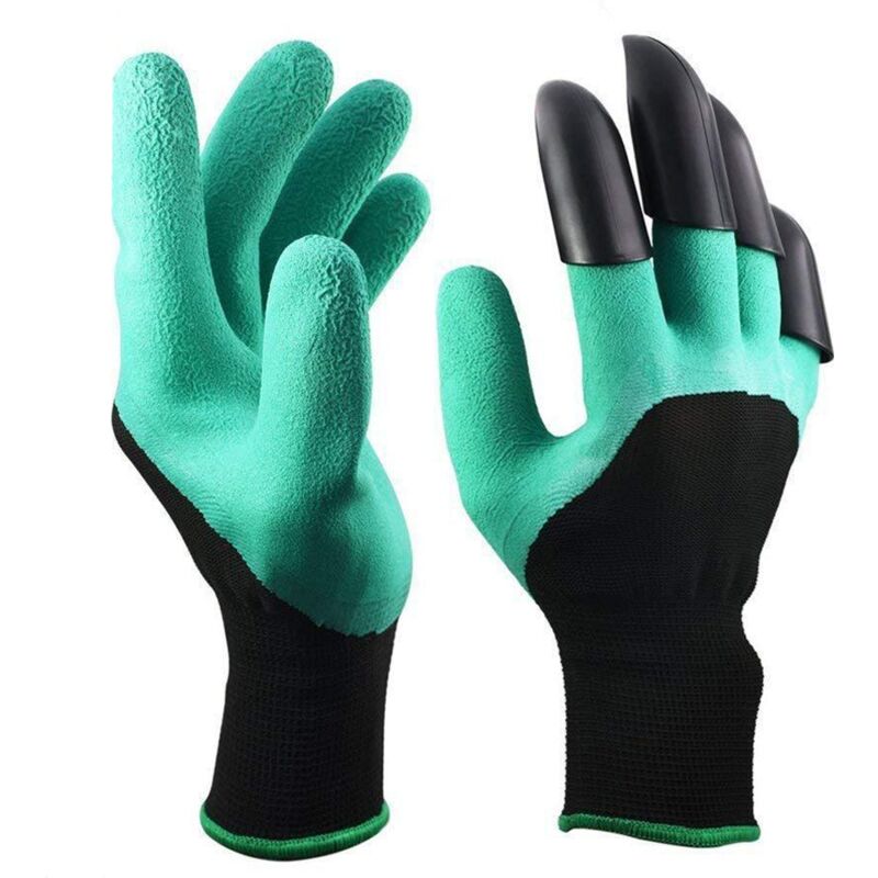 foto del prodotto un paio di guanti da giardinaggio con artigli dritti, guanti da giardinaggio verdi, per ortaggi e fiori