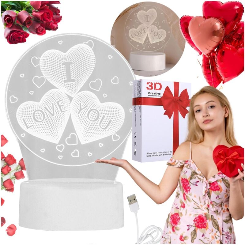 foto del prodotto un piccolo regalo per san valentino lampada 3d con la scritta ti amo su usb 3 modalit 