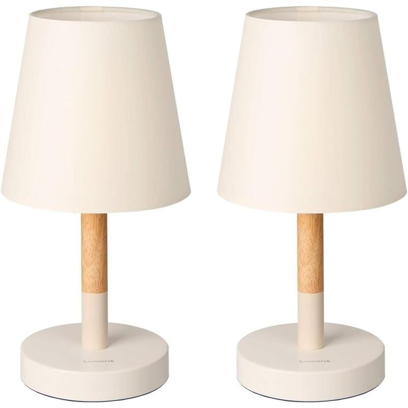 foto del prodotto una coppia di lampade da comodino in legno, lampade da ufficio con abat jour in tessuto, lampade a led per camere da letto, saloni, dormitori, studi