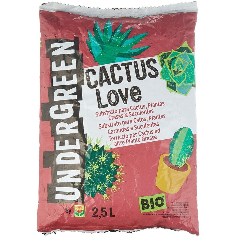 foto del prodotto undergreen cactus love, terriccio per cactus e altre piante grasse da appartamento o balcone, consentito in agricoltura biologica, 2,5 l
