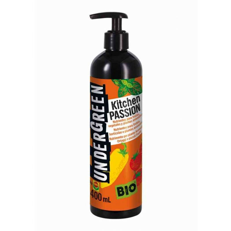foto del prodotto undergreen kitchen passion nutrimento liquido per piante aromatiche, ortaggi e piccoli frutti, consentito in agricoltura biologica, 400 ml