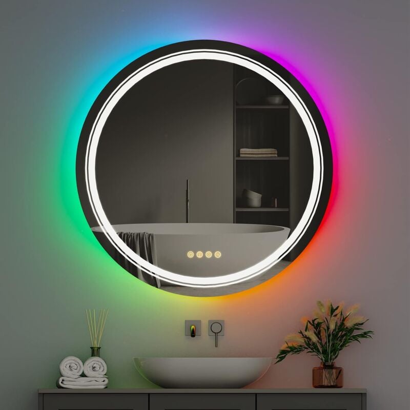 foto del prodotto unho 60cm specchio bagno led rgb luce specchio bagno tondo retroilluminato e frontale specchio bagno touch specchio deluxe moderno da parete
