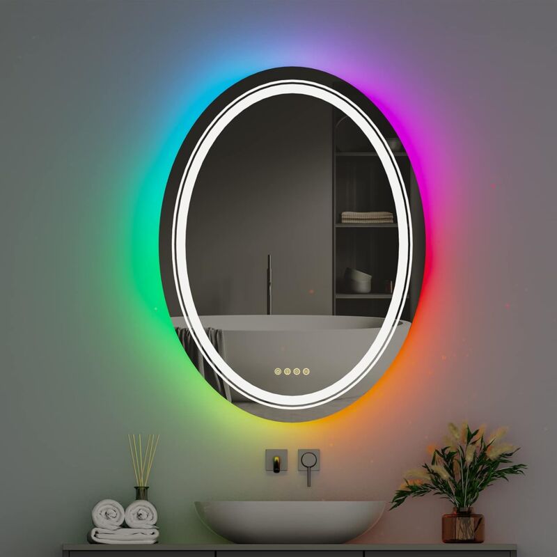 foto del prodotto unho 60x80cm specchio bagno led rgb luce specchio bagno ovale retroilluminato e frontale specchio bagno ovale touch specchio deluxe moderno da