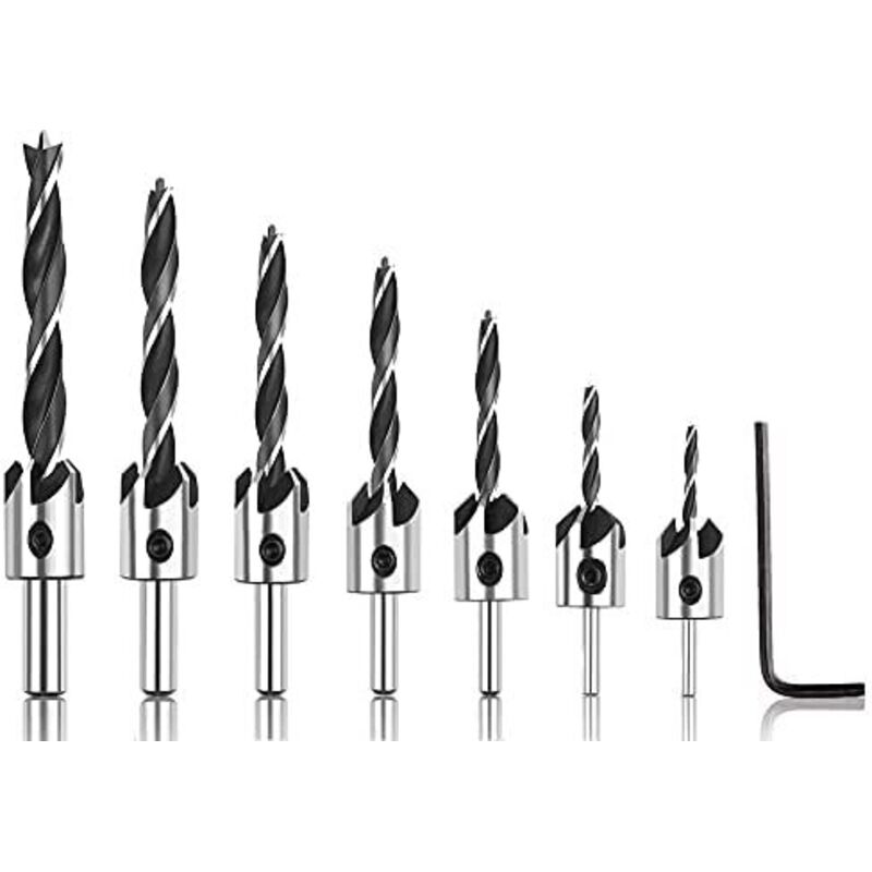 foto del prodotto unho broca para madera de 7 uds. con avellanador, brocas para carpinter a de acero de tungsteno con llave hexagonal, escariador, herramienta de