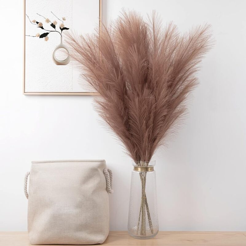 foto del prodotto unho erba della pampas artificiale decorative 3 set 110cm erba di pampa finta grandi alte essiccata fiori boho tortora colore piume, naturale