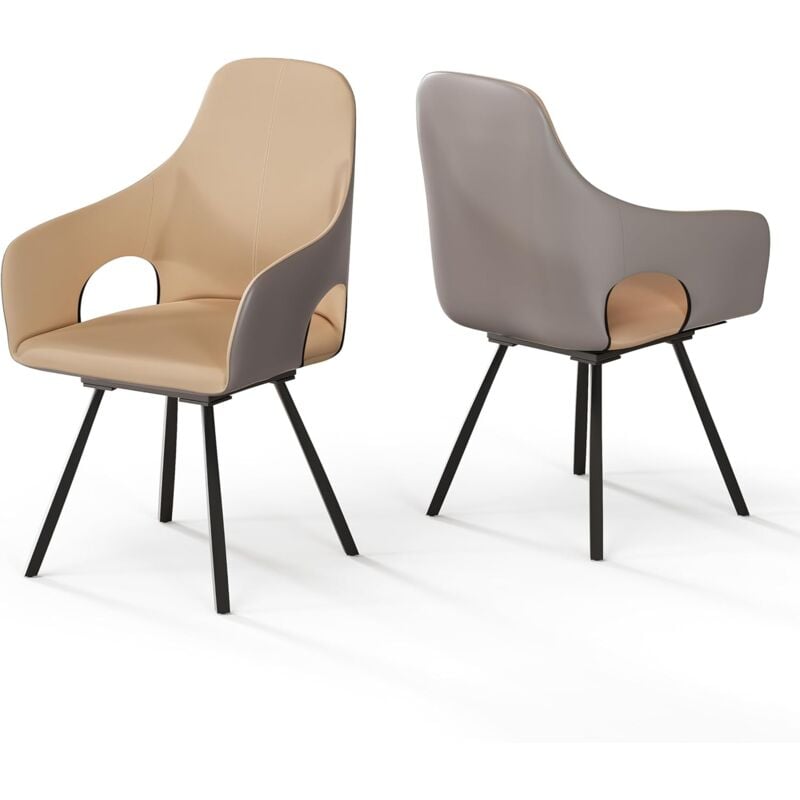 foto del prodotto unho fativo 2pz sedie da pranzo girevole in pelle 360 da cucina schienale alto design ufficio camera, grigio e marrone chiaro