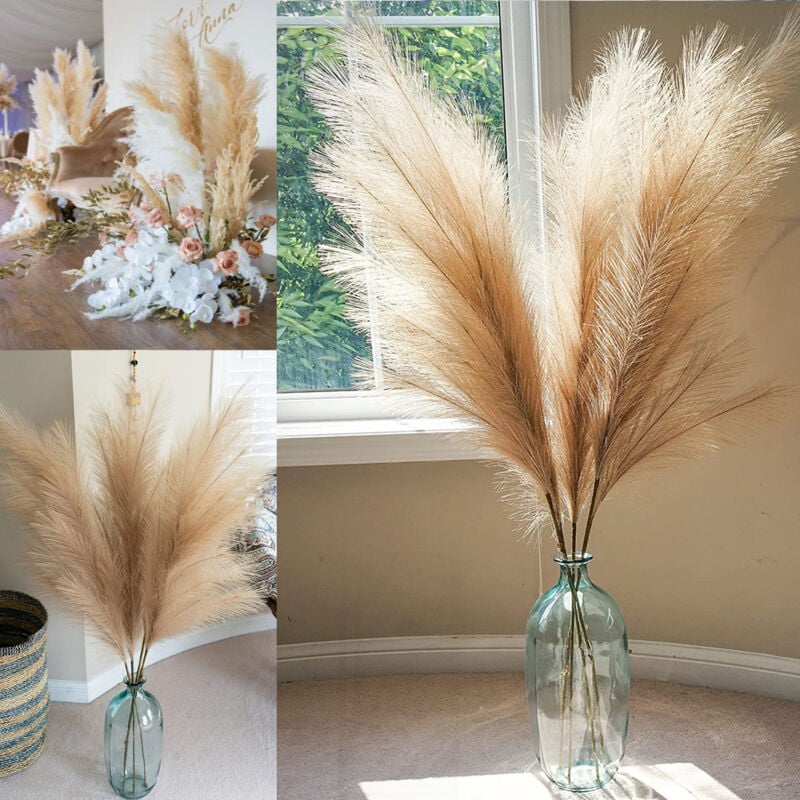 foto del prodotto unho hierba de pampas artificial 3 pastos de 110 cm, decoraci n bohemia para boda, sala de estar, dormitorio, color marr n