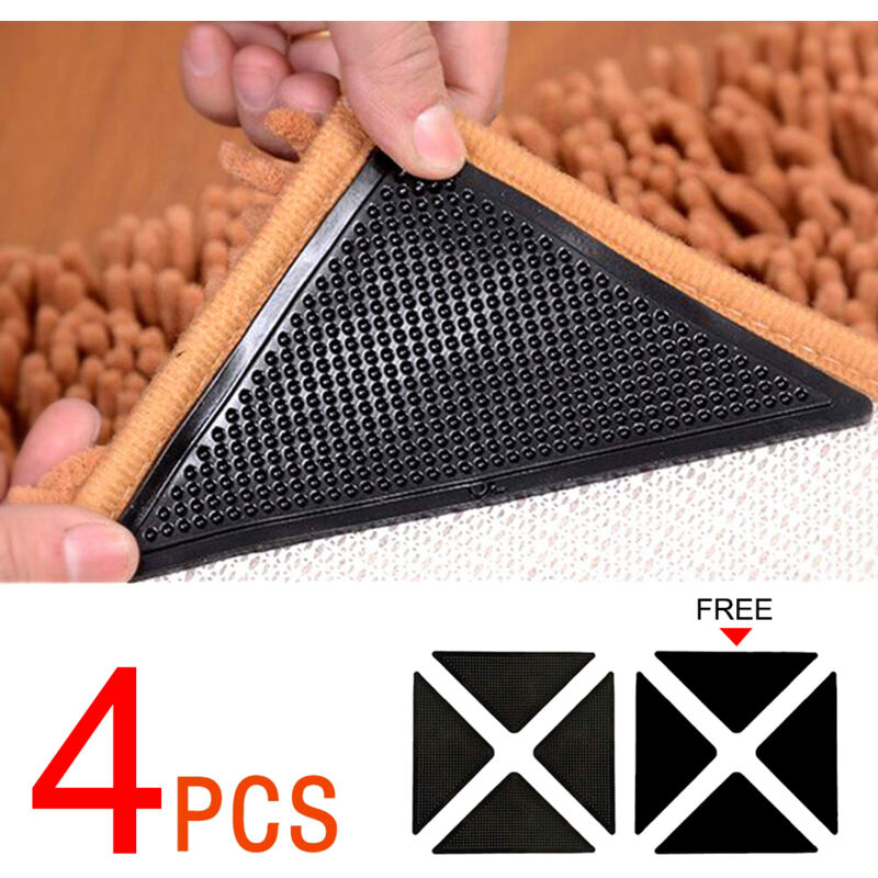 foto del prodotto unho juego de 4 pegatinas reutilizables para alfombras, adhesivo antideslizante, protector de pinzas para alfombras con 4 cintas gratis para suelos