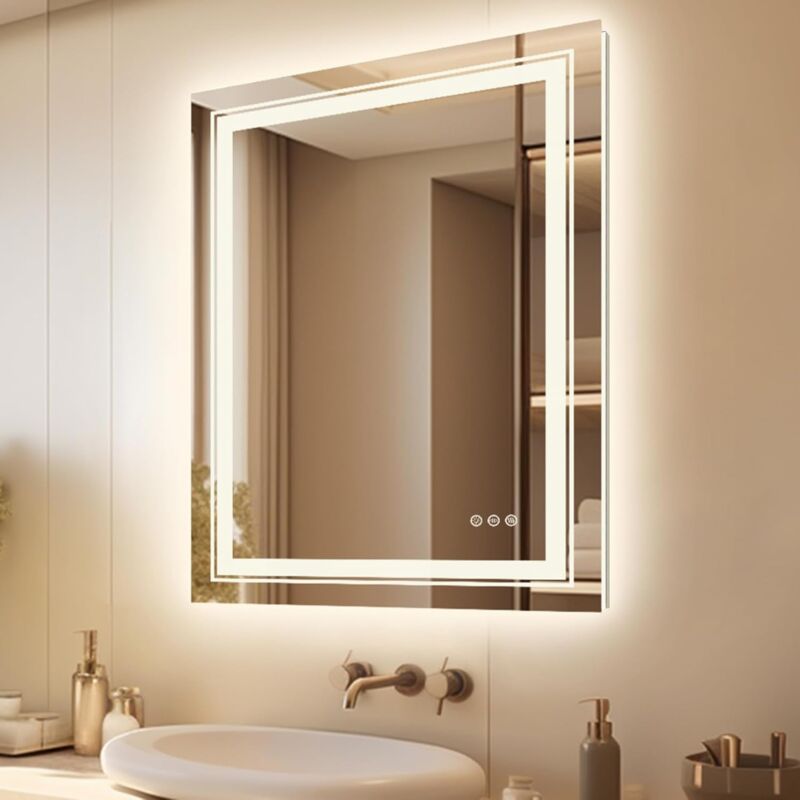 foto del prodotto unho luvodi specchio da bagno con led luce retroilluminato frontale specchio smart rettangolare 60x80cm