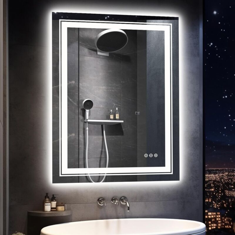 foto del prodotto unho luvodi specchio da bagno con led luce retroilluminato frontale specchio smart rettangolare 70x90cm