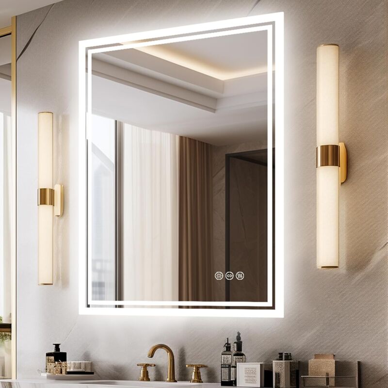 foto del prodotto unho luvodi specchio da bagno con led luce retroilluminato rettangolare 50x70cm specchio smart